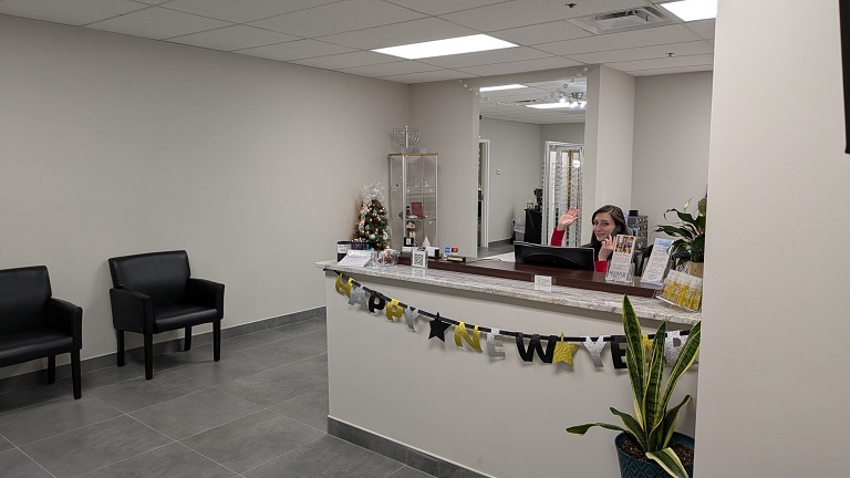 Crystal Eyecare interior reception area in Red Bank